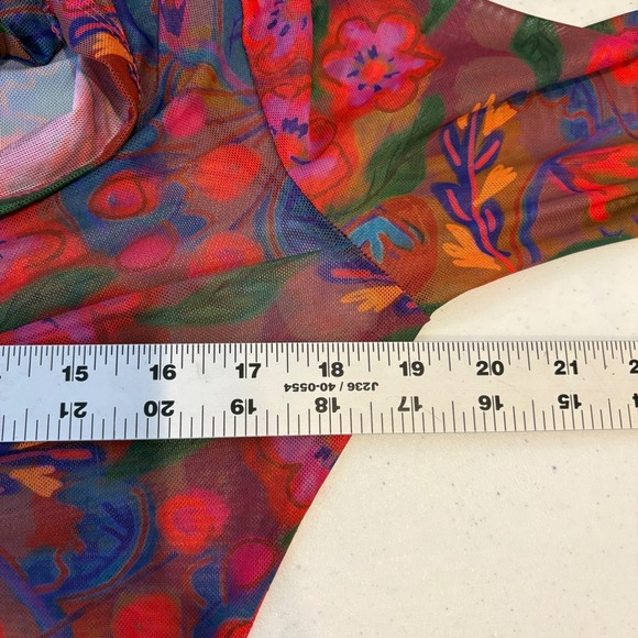 Natural Life Womens Sheer Mesh Floral Button Up Top Size M Ruched Multicolor - Picture 3 of 6